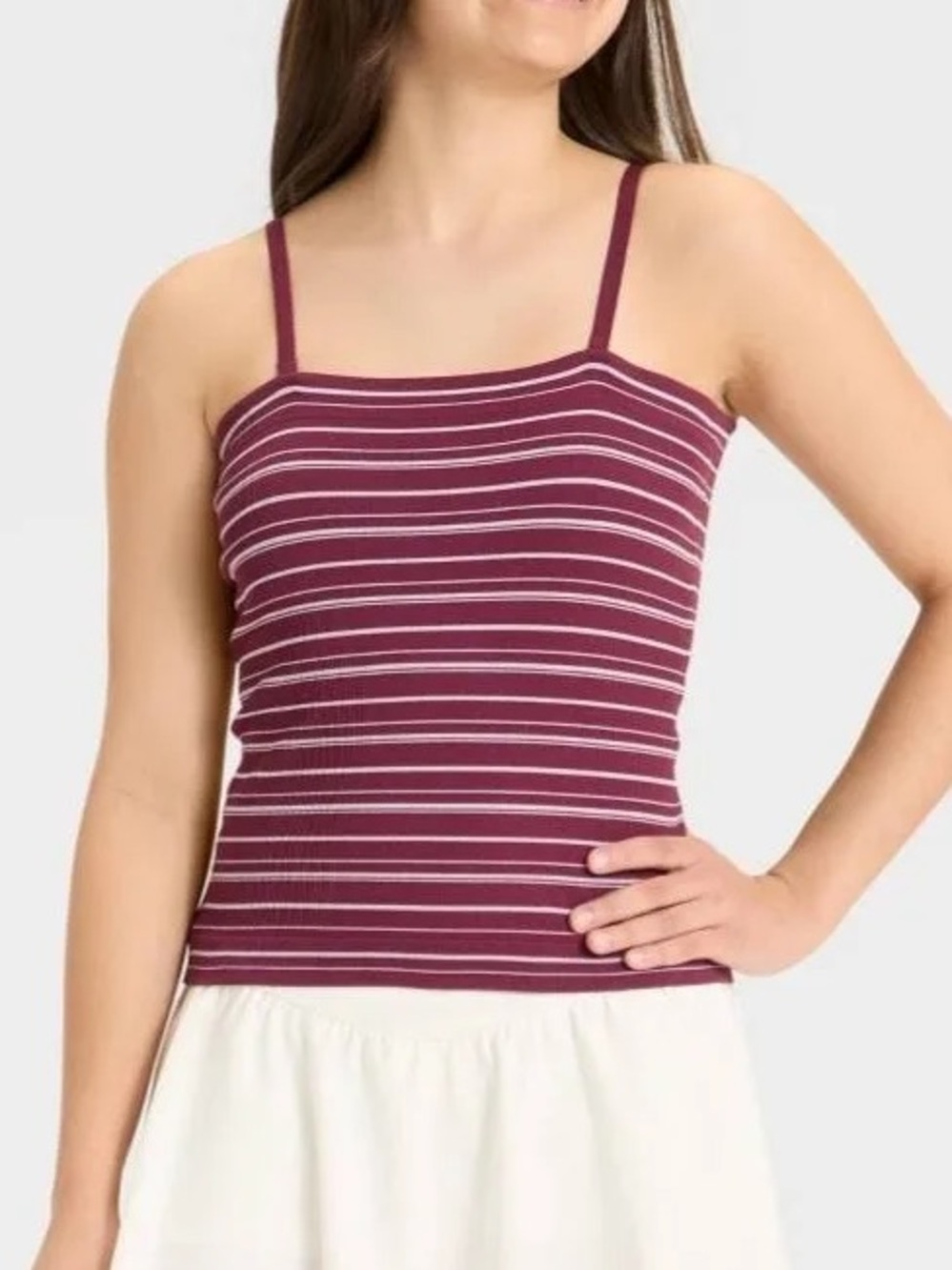 Art Class Girls’ Striped Seamless Tube Tank Top - Maroon